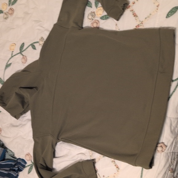 Upcycled army green ribbon native hoodie. - Picture 3 of 4